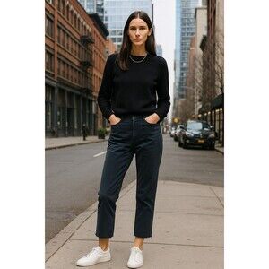 NILI LOTAN Jenna Pants Low Rise Slim Stretch Twill Raw Hem Black Size 12